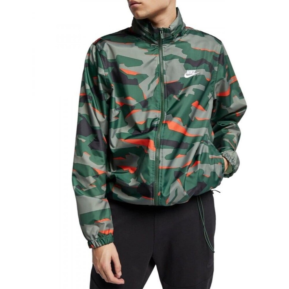 Nike Vintage Rare Windbreaker Camo Coach Zipper Jacket Green Nylon Soft M